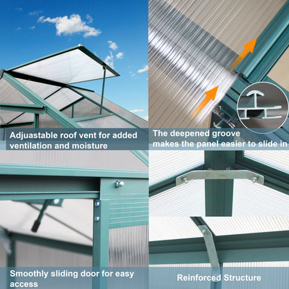 6’x8’ Heavy Duty Walk-In Polycarbonate Greenhouse – UV-Resistant Aluminum Frame