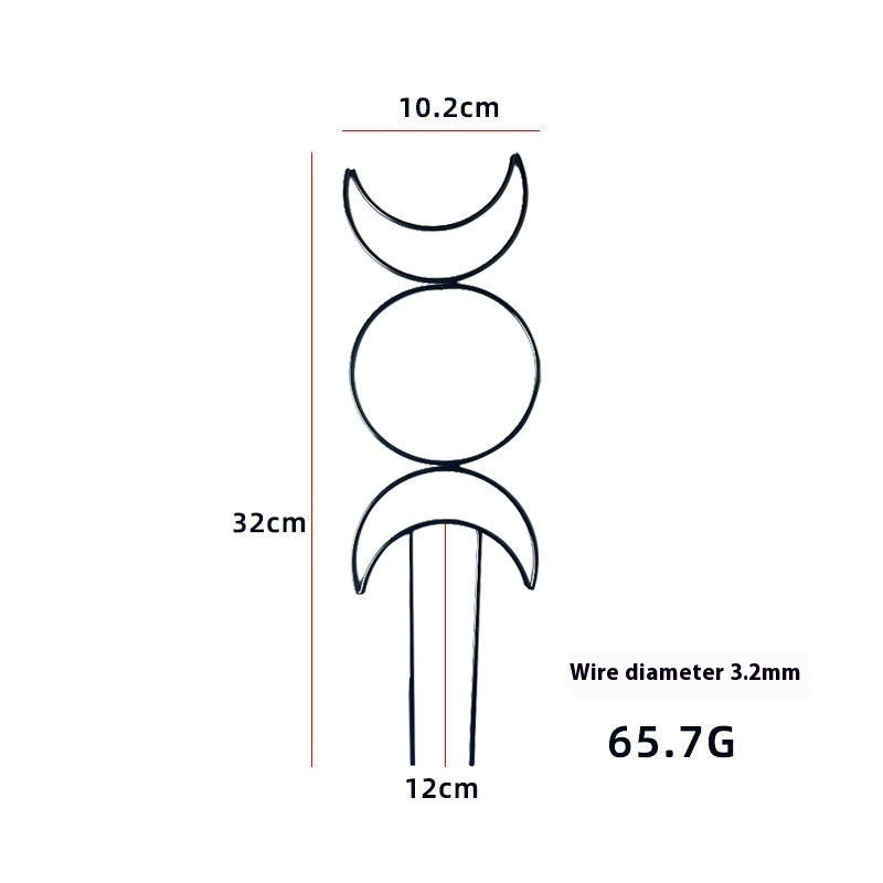 Black iron triple moon phase plant climbing support bracket dimensions 10.2x32cm wire 3.2mm 65.7g – SoilMate Collective