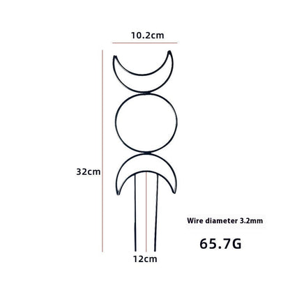 Black iron triple moon phase plant climbing support bracket dimensions 10.2x32cm wire 3.2mm 65.7g – SoilMate Collective