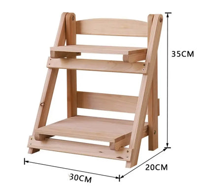 Natural wood 2-tier desktop plant stand 30x20x35cm solid wood succulent display – SoilMate Collective
